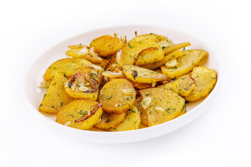 Fried potatoes with onions and garlic