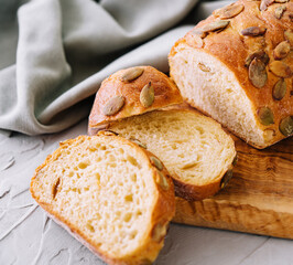 Fresh healthy organic baked pumpkin seed bread