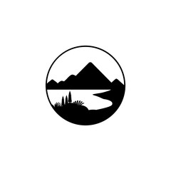 mountain beach logo black and white vector illustration