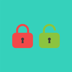 locked and unlocked padlock icon vector flat design
