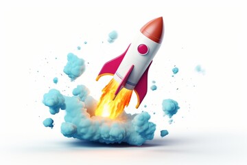 Illustration of rocket and copy space for start up business and bitcoins advertise