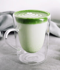 glass of green tea matcha latte
