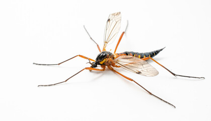 large female fly on a white background.tanyptera atrata.