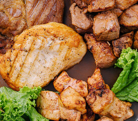 Grilled barbecue meat assortment closeup