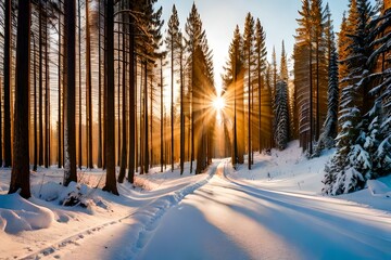 winter sunset in the forest