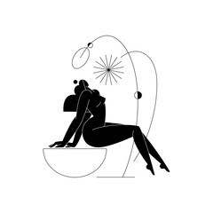 Female body silhouette vector illustration. Contemporary nude woman figure, feminine graphic with geometric shapes, abstract composition. Beauty, self care concept for branding. Minimalist fine art