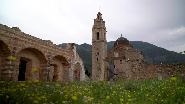Panoramic view, bell tower and the Monastery of Santa Mar&iacute;a de la Valldigna, Valencia (Spain)