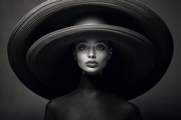 Mujer con sombrero de ala grande 08 AI generativa Ilustración