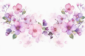 Naklejka na ściany i meble Watercolor floral backdrop. Copy space with cherry bloosom. Soft colors. Generative AI