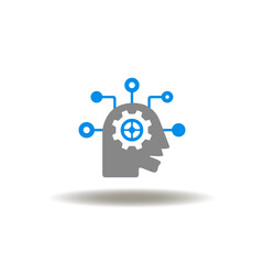 Vector illustration of head with gear wheel and circuit pattern. Symbol of AI mind. Icon of positive or critical thinking. Sign of machine learning.