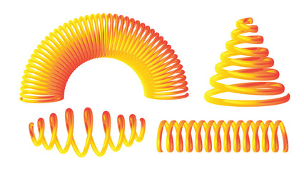 set coil spring twisted, metal industrial coil isolated. 3d rendering