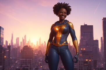 African american superhero. Portrait of black woman n fantastic costume. Generative AI.