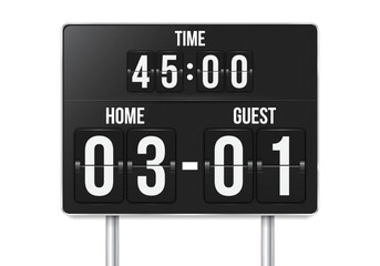 Football mechanical scoreboard with time and result display. Sport template for your design. Vector illustration.