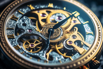 Fototapeta na wymiar Close up view of a clockwork of a mechanical watch