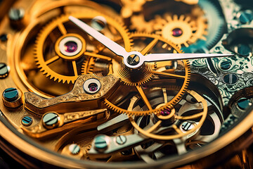 Close up view of a clockwork of a mechanical watch