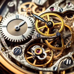 Close up view of a clockwork of a mechanical watch