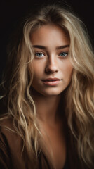 Naklejka premium Woman Female Face Street Style Portrait Close Up Photo Digital Generated Realistic Modern Trendy Illustration Artwork Background