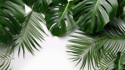 Fototapeta na wymiar Tropical leaves Monstera and palm on white background generated ai