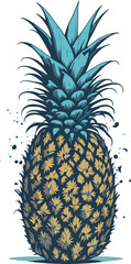 Illustration of a vibrant blue and yellow pineapple on a transparent background