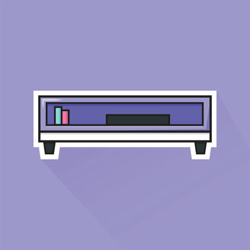 Illustration Vector Of Purple TV Desk In Flat Design