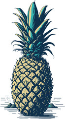 Illustration of a vibrant blue and yellow pineapple on a transparent background