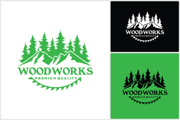 Fototapeta na wymiar Sawmill Emblem Logo Vector for Carpentry, Woodworkers, Lumberjack, Sawmill Service
