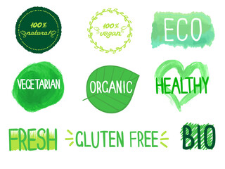 Eco and bio lables collection. Illustration on transparent background