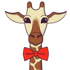 Cute Giraffe with bow-tie. Print for fabric, t-shirt, poster. Illustration on transparent background