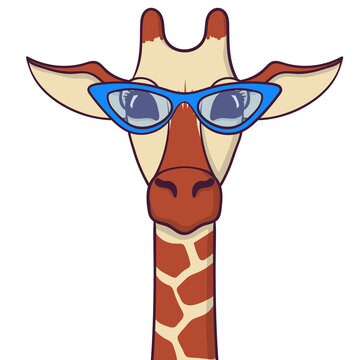 Cute Giraffe in glasses. Print for fabric, t-shirt, poster. Illustration on transparent background