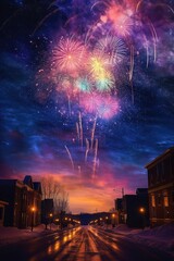 colorful fireworks illuminating the night sky, created with generative ai
