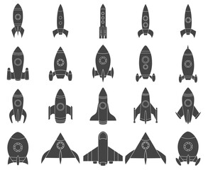 Bundle siluet various spaceships and rocket