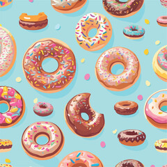 Seamless Pattern of Colorful Donut Varieties Vector Illustration. Rainbow Donuts 