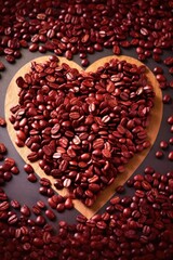 aerial view of coffee beans forming a heart shape, created with generative ai