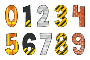 Handcrafted Under Construction Numbers. Color Creative Art Typographic Design