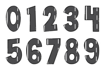Handcrafted Straight Road Numbers. Color Creative Art Typographic Design