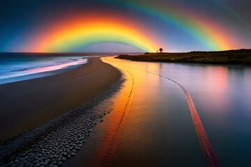 rainbow on the beach generated Ai