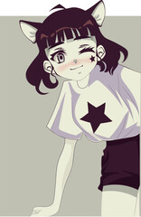 Cute anime girl with bob hair. retro style art