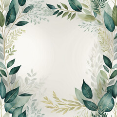 Watercolor seamless border, illustration with green gold leaves and branches