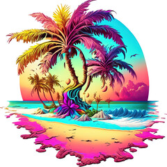 Fototapeta na wymiar Paradise Island in the Ocean - Vivid illustration