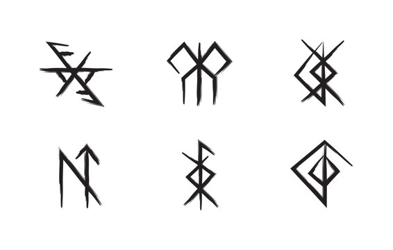 Full editable collection of norse symbols with meanings like love, home protection, problem with conception and mental power.