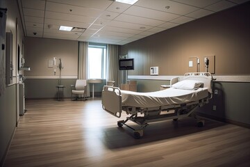 Emergency Care. Hospital Room with White Bed