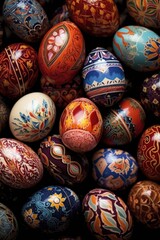 Fototapeta na wymiar close-up of beautifully painted easter eggs, created with generative ai
