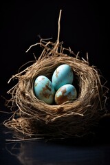 Obraz premium birds nest with eggs symbolizing a growing family, created with generative ai