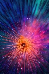 Obraz premium close-up shot of a single colorful firework burst in the sky, created with generative ai