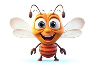 Bee in Cartoon Style on white background - generative AI