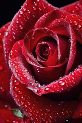 dewdrops glistening on petals of a red rose, created with generative ai