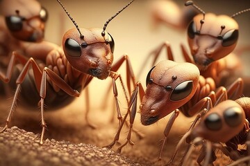 Realistic red ants close-up - obrazy, fototapety, plakaty