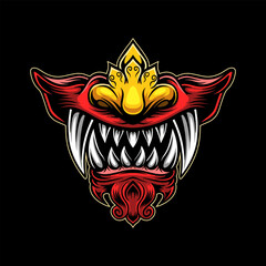 Japanese demon evil mask , mascot logo illustration