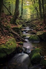 Fototapeta premium long exposure of a serene forest stream, created with generative ai