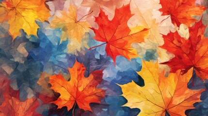 Naklejka na ściany i meble Autumn Maple Leaves, Colorful, Brush Texture